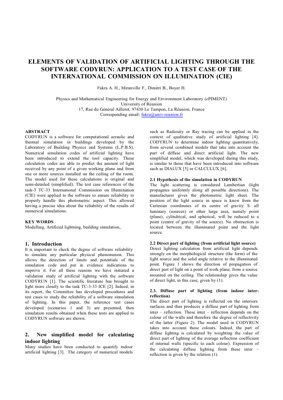PDF Document Cover - Validation of Artificial Lighting Simulation in CODYRUN: Application to CIE Test Cases