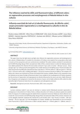 PDF Document Cover - Influence of LED and Fluorescent Light Spectra on Rebutia heliosa In Vitro Regeneration and Morphogenesis